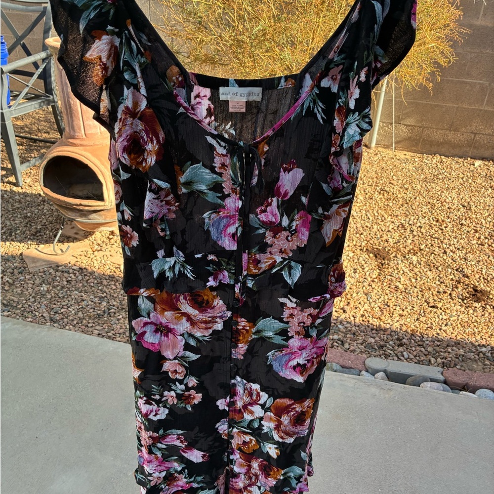 Floral Black Dress with Pink and Purple Accents